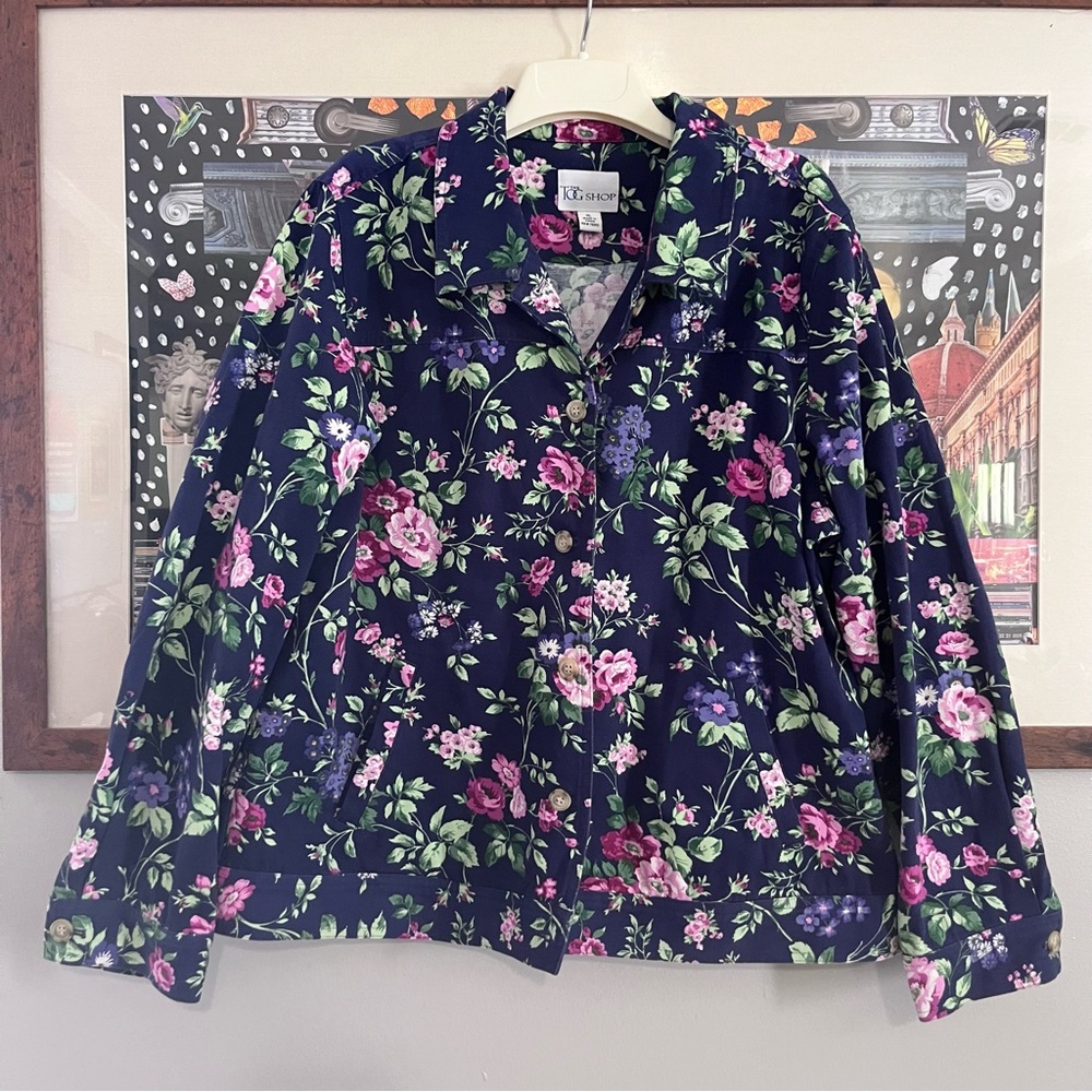 The TOG Shop Navy Floral Utility Jacket with Pink, Purple & Green Blooms